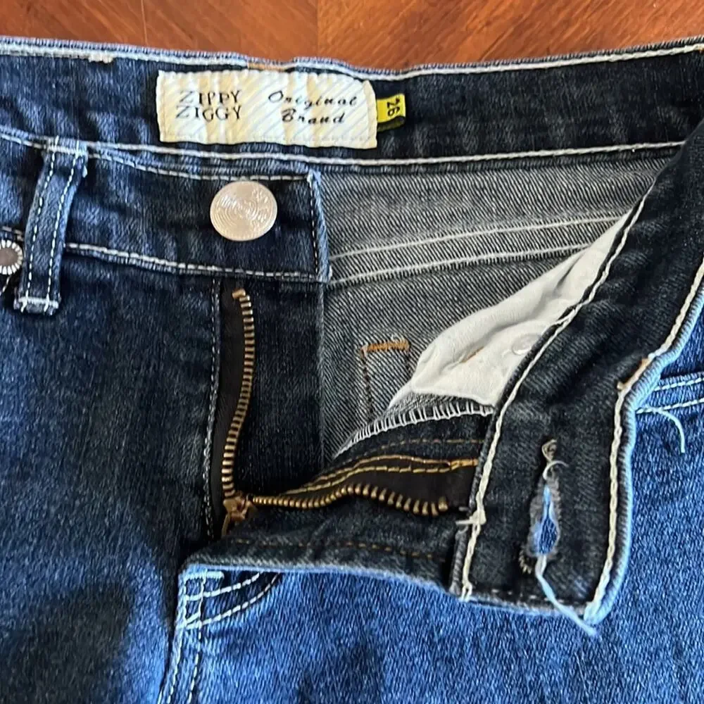 Zippy Ziggy Blue Denim Jeans Shorts Juniors Size 26 Cut offs Long Roll Up